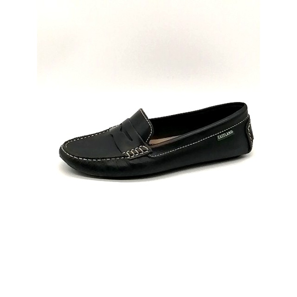 Eastland Black Leather Penny Loafers with White Stitching